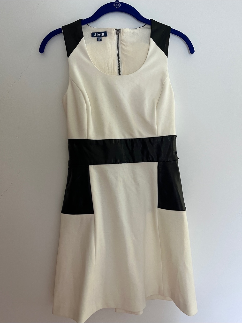 Atwell White and Black Sleeveless Fit-and-Flare Dress